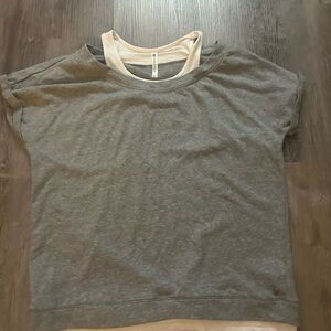 Fabletics Gray and White Short Sleeve Tee (never been worn)